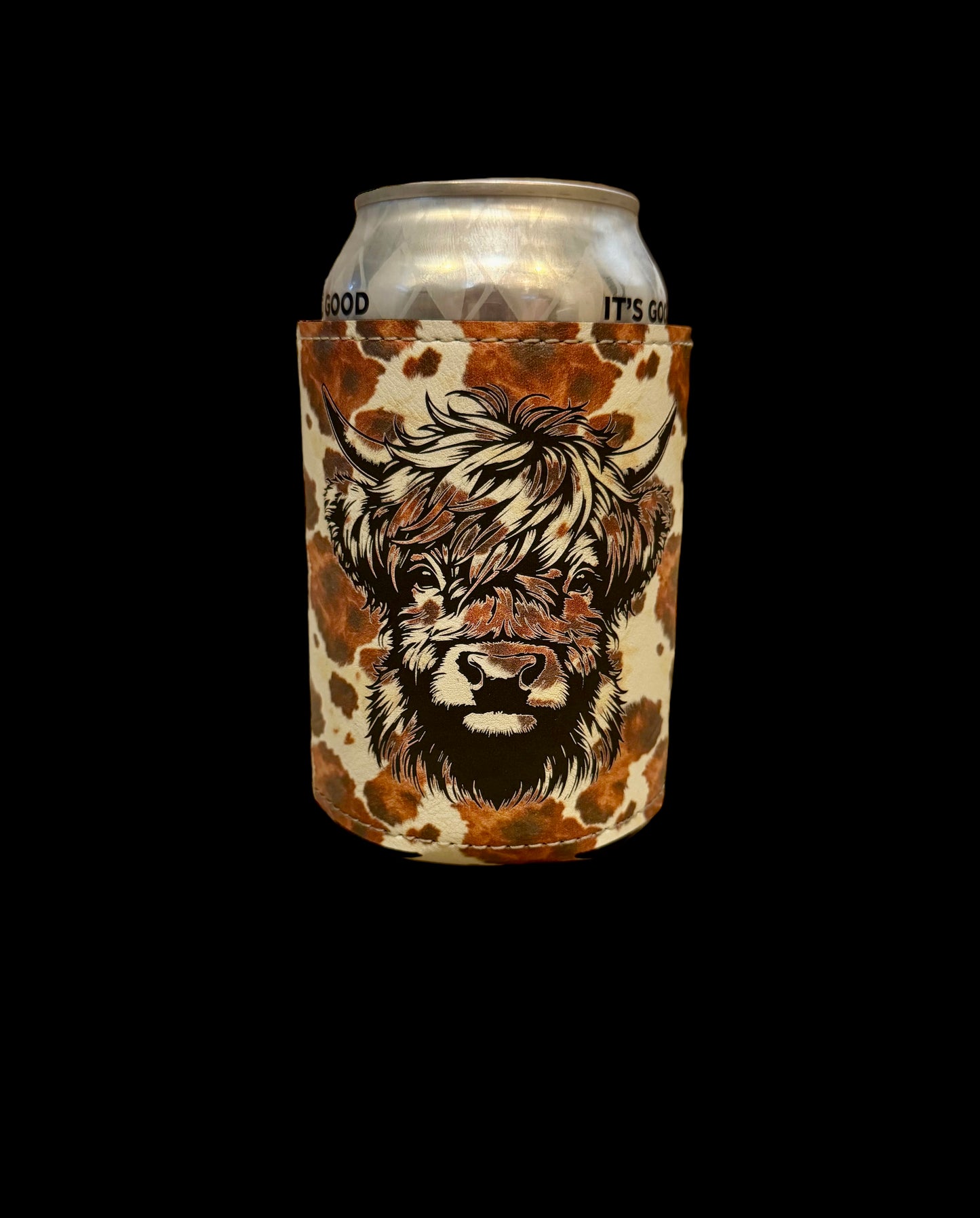 Highland Cow-Cow Print Can Koozie